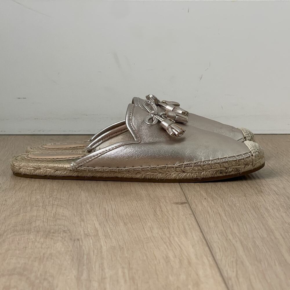 Coach Shoes Womens Cassidy Espadrille Mules Size 7 Leather Silver - Picture 8 of 16